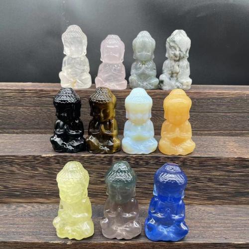 Fashion Decoration, Gemstone, Buddha, Carved, for home and office & cute, Random Color, 60mm, Sold By PC