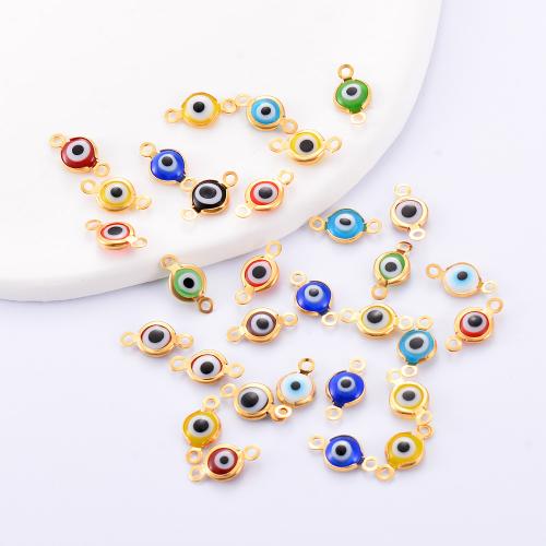 Evil Eye Connector, 304 Stainless Steel, gold color plated, DIY & evil eye pattern & enamel & 1/1 loop, more colors for choice, 7x12mm, 30PCs/Bag, Sold By Bag