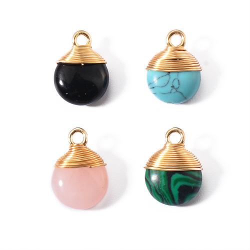 Stainless Steel Pendants, 304 Stainless Steel, with Natural Stone & Resin, Round, gold color plated, DIY & different materials for choice, more colors for choice, 11x15mm, 5PCs/Bag, Sold By Bag