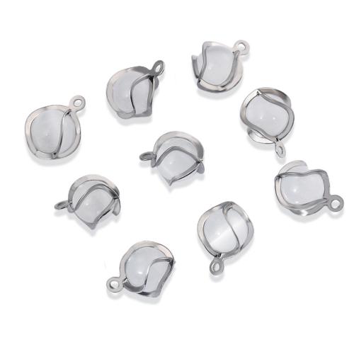 Stainless Steel Pendants, 304 Stainless Steel, with Cats Eye, Round, silver color plated, DIY & different size for choice, more colors for choice, 10PCs/Bag, Sold By Bag