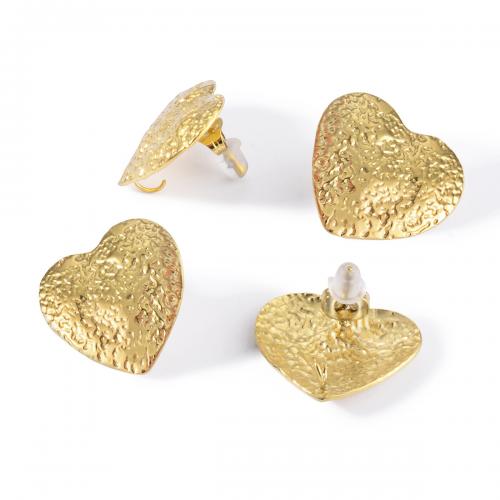 Stainless Steel Earring Stud Component, 304 Stainless Steel, Heart, gold color plated, DIY, 23x19mm, 5Pairs/Bag, Sold By Bag