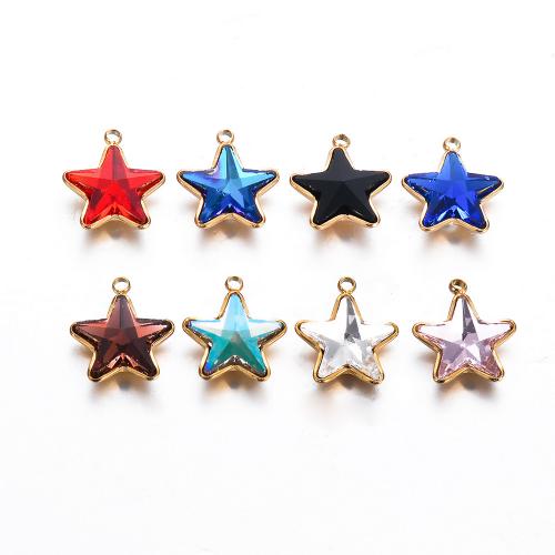 Stainless Steel Pendants 304 Stainless Steel with Glass Star gold color plated DIY Sold By Bag