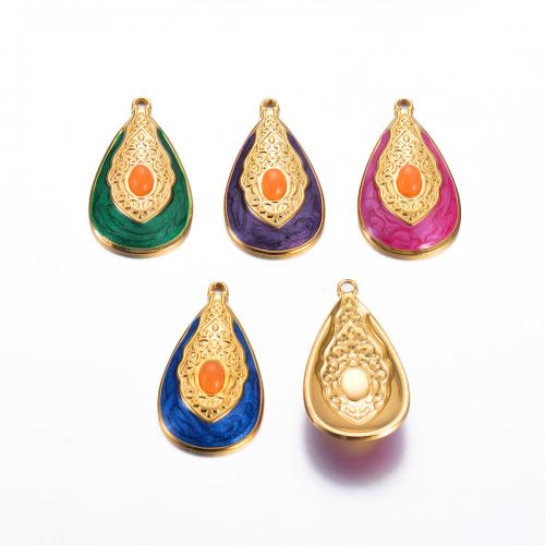 Stainless Steel Pendants 304 Stainless Steel with Resin Teardrop gold color plated DIY & enamel Sold By Bag