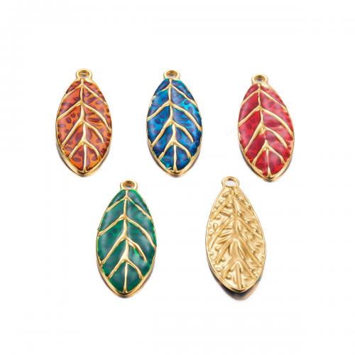 Stainless Steel Pendants, 304 Stainless Steel, Leaf, gold color plated, DIY & enamel, more colors for choice, 16x40mm, 30PCs/Bag, Sold By Bag