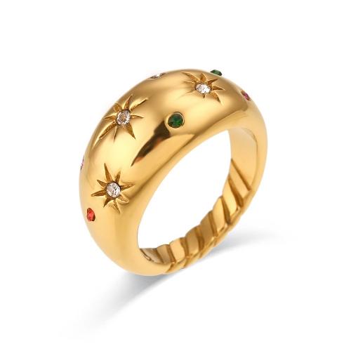Rhinestone-Edelstahl -Finger-Ring, 304 Edelstahl, verschiedene Größen vorhanden & für Frau & mit Strass, Goldfarbe, frei von Nickel, Blei & Kadmium, wide:10.9mm, verkauft von PC