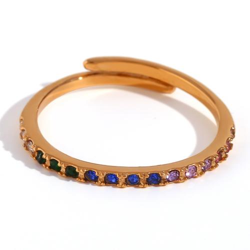 Zirkonia Edelstahl-Finger- Ring, 316 L Edelstahl, 18K vergoldet, Micro pave Zirkonia & für Frau, frei von Nickel, Blei & Kadmium, wide:1.6mm, verkauft von PC