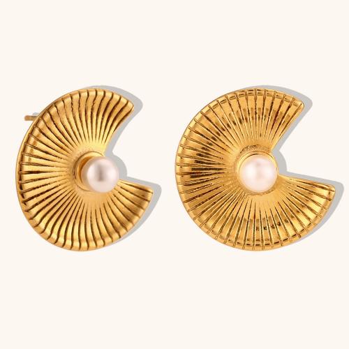 Stainless Steel Stud Earrings 316L Stainless Steel with Plastic Pearl 18K gold plated fashion jewelry & for woman nickel lead & cadmium free Sold By Pair