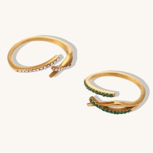 Rhinestone-Edelstahl -Finger-Ring, 304 Edelstahl, goldfarben plattiert, Modeschmuck & für Frau & mit Strass, keine, frei von Nickel, Blei & Kadmium, verkauft von PC