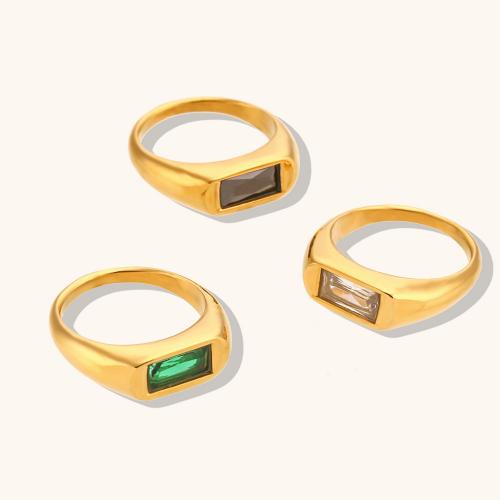 Zirkonia Edelstahl-Finger- Ring, 304 Edelstahl, 18K vergoldet, verschiedene Stile für Wahl & Micro pave Zirkonia & für Frau, keine, frei von Nickel, Blei & Kadmium, verkauft von PC