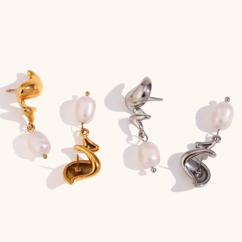 Stainless Steel Stud Earrings 316L Stainless Steel with Freshwater Pearl plated fashion jewelry & for woman nickel lead & cadmium free Sold By Pair