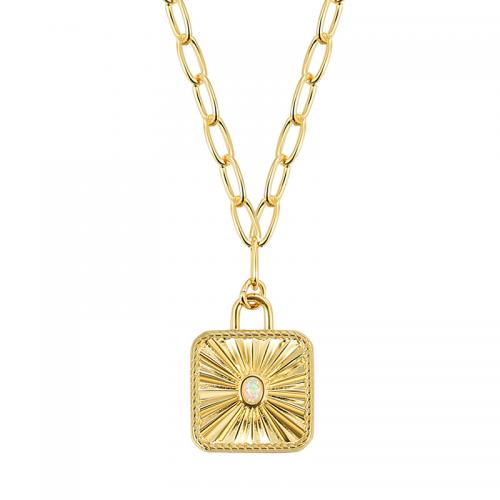 Messing Halskette, mit Opal, plattiert, für Frau, goldfarben, Länge:ca. 45-50 cm, verkauft von PC