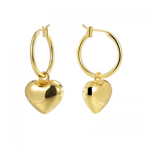 Huggie Hoop Drop Earring Brass Heart plated for woman golden Sold By Pair