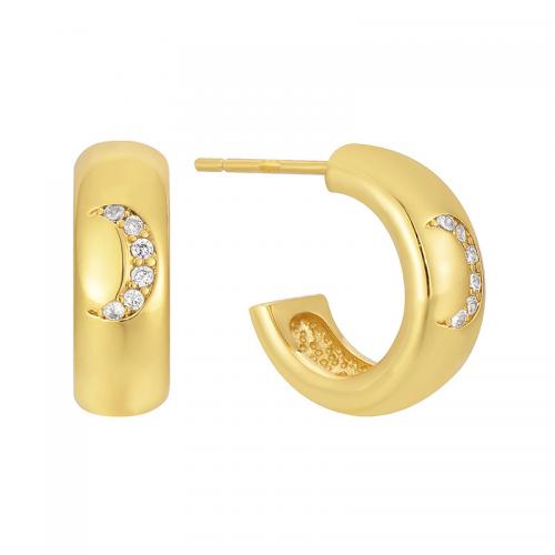 Boucles d'oreilles en laiton zircon cubique pavent, Placage, pavé de micro zircon & pour femme, doré, Vendu par paire