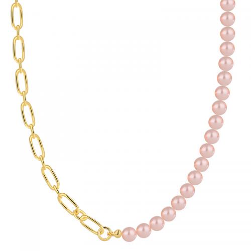Messing Halskette, mit Muschelkern, plattiert, für Frau, Goldfarbe, Länge:ca. 45-50 cm, verkauft von PC
