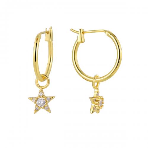 Cubic Zirconia Micro Pave Brass Earring, Star, plated, micro pave cubic zirconia & for woman, gold, Sold By Pair