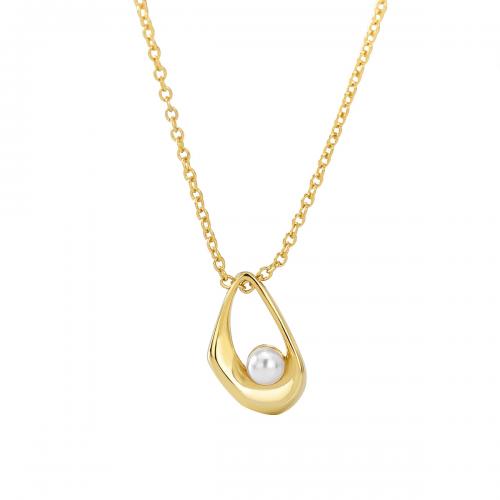 Brass Necklace, with Shell Pearl, plated, for woman, gold, Length:Approx 45-50 cm, Sold By PC