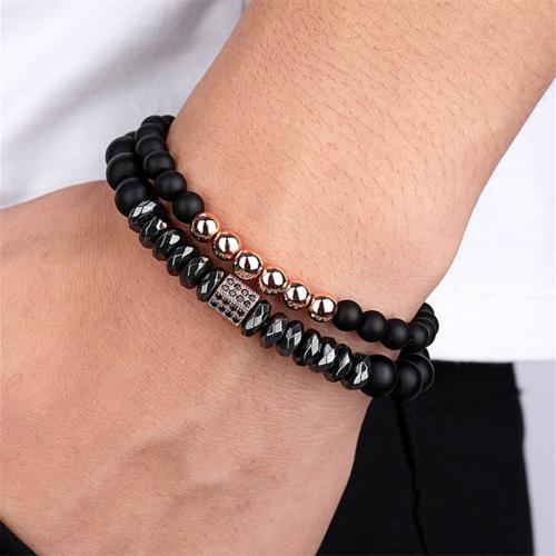 Gemstone Bracelets, Black Stone, with Brass, Vacuum Ion Plating, Double Layer & fashion jewelry & Unisex, more colors for choice, Length:Approx 19 cm, Sold By PC