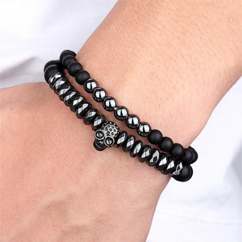 Gemstone Bracelets, Black Stone, with Brass, Vacuum Ion Plating, Double Layer & fashion jewelry & Unisex, more colors for choice, Length:Approx 19 cm, Sold By PC