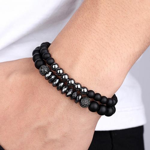 Gemstone Bracelets, Black Stone, with Rhinestone, Vacuum Ion Plating, Double Layer & fashion jewelry & Unisex & with rhinestone, more colors for choice, Length:Approx 19 cm, Sold By PC