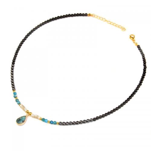Natural Gemstone Necklace, Black Stone, with Crystal & Tibetan Style, fashion jewelry & for woman, more colors for choice, nickel, lead & cadmium free, Length:Approx 40 cm, Sold By PC