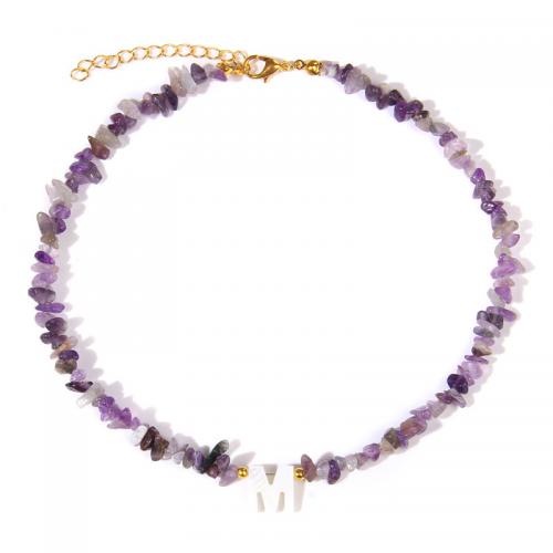 Natural Gemstone Necklace, with Shell, fashion jewelry & for woman, more colors for choice, Length:Approx 35 cm, Sold By PC