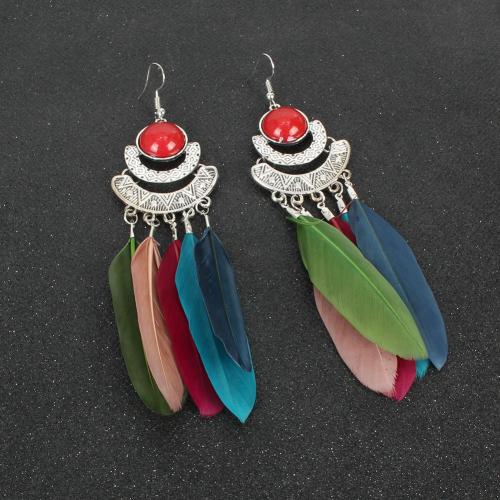 Tibetan Style Drop Earrings, with Feather & Resin, fashion jewelry & for woman, more colors for choice, nickel, lead & cadmium free, 130x40mm, Sold By Pair