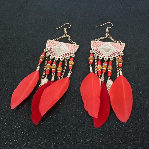 Zinc Alloy Drop Earrings with Feather & Resin fashion jewelry & for woman nickel lead & cadmium free Sold By Pair