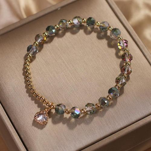 cristal bracelet, avec alliage de zinc, Motif géométrique, Placage de couleur d'or, pavé de micro zircon & pour femme, beads length 6mm, Longueur Environ 6.5 pouce, Vendu par PC