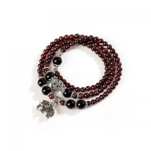 Garnet Bracelet, with Tibetan Style, Elephant, multilayer & for woman & with rhinestone, Length:Approx 20-24 Inch, Sold By PC