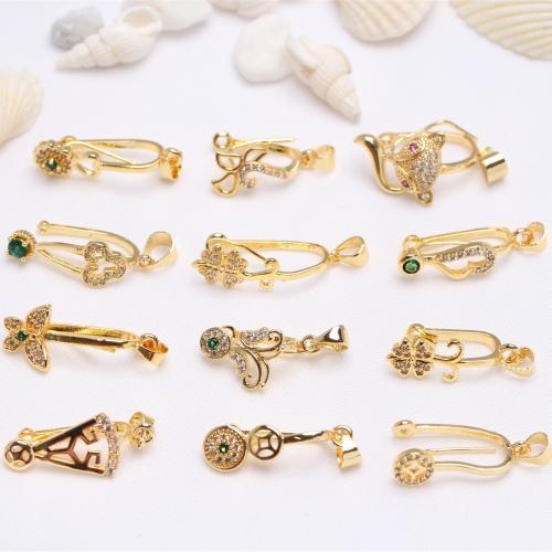 Brass Pinch Bail, 18K gold plated, DIY & different styles for choice & with rhinestone, Sold By PC