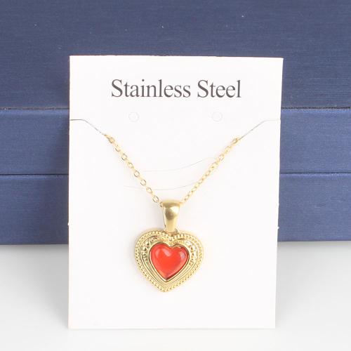 Titanium Steel Necklace, with 5cm extender chain, Heart, Vacuum Ion Plating, fashion jewelry & Unisex & enamel, more colors for choice, nickel, lead & cadmium free, 15.20x15.10x4.60mm, Length:Approx 45 cm, 5PCs/Bag, Sold By Bag