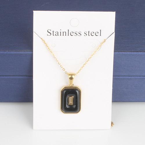 Titanium Steel Necklace, with 5cm extender chain, Rectangle, Vacuum Ion Plating, fashion jewelry & Unisex & enamel & with rhinestone, more colors for choice, nickel, lead & cadmium free, 18.90x12x3.40mm, Length:Approx 45 cm, 5PCs/Bag, Sold By Bag
