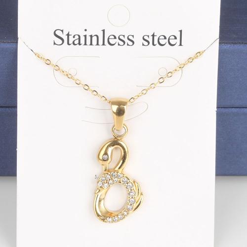 Titanium Steel Necklace, with 5cm extender chain, Swan, Vacuum Ion Plating, fashion jewelry & Unisex & with rhinestone & hollow, golden, nickel, lead & cadmium free, 23.10x11.40x2.70mm, Length:Approx 45 cm, 5PCs/Bag, Sold By Bag
