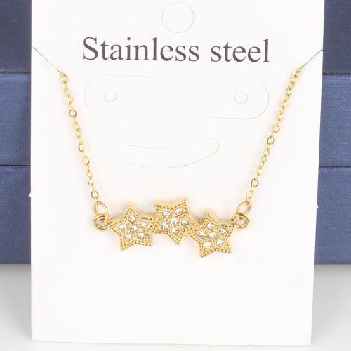 Titanium Steel Necklace, with 5cm extender chain, Star, Vacuum Ion Plating, fashion jewelry & Unisex & with rhinestone, golden, nickel, lead & cadmium free, 24.60x9.90x2mm, Length:Approx 45 cm, 5PCs/Bag, Sold By Bag