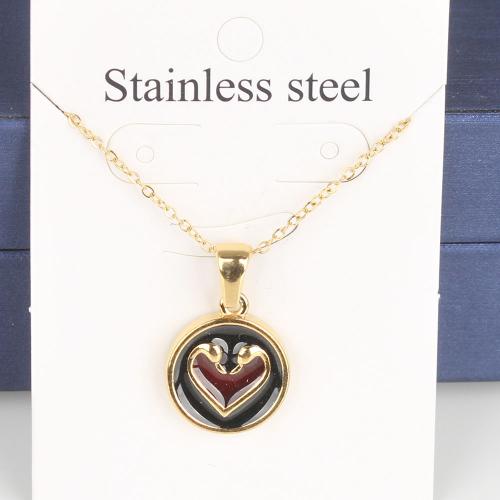 Titanium Steel Necklace, with 5cm extender chain, Flat Round, Vacuum Ion Plating, fashion jewelry & Unisex & enamel, mixed colors, nickel, lead & cadmium free, 16.60x14x2.50mm, Length:Approx 45 cm, 5PCs/Bag, Sold By Bag