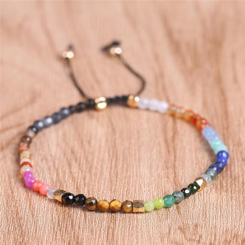 Gemstone Bracelets with Knot Cord & Zinc Alloy gold color plated Adjustable & fashion jewelry & Unisex & faceted 3mm Length Approx 17-26 cm Sold By PC