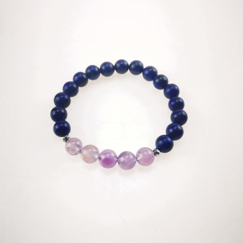 Natural Lapis Lazuli Bracelets, with Amethyst & Tibetan Style, Round, silver color plated, fashion jewelry & Unisex, mixed colors, nickel, lead & cadmium free, 8mm, Length:Approx 18 cm, Sold By PC