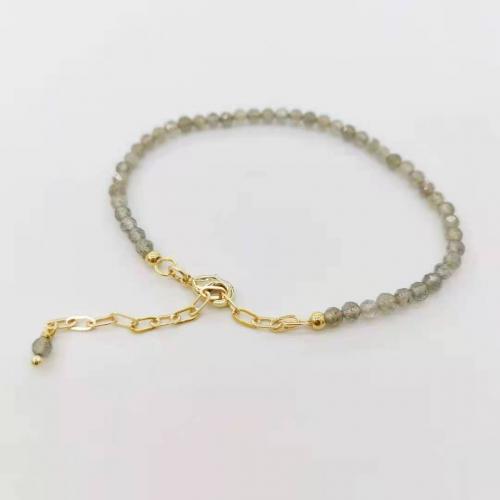 Gemstone Bracelets, Labradorite, with Tibetan Style, Round, gold color plated, fashion jewelry & for woman & faceted, mixed colors, nickel, lead & cadmium free, Length:Approx 16.5-21.5 cm, Sold By PC