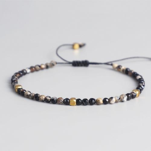 Agate Jewelry Bracelet, Coffee Agate, with Knot Cord & Tibetan Style, gold color plated, Adjustable & fashion jewelry & Unisex & faceted, mixed colors, 3mm, Length:Approx 17-26 cm, Sold By PC