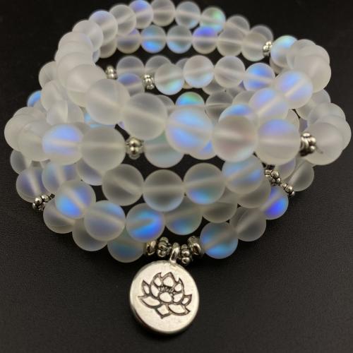 Gemstone Bracelets, Sea Opal, with Tibetan Style, Round, silver color plated, fashion jewelry & multilayer & Unisex & frosted, white, 8mm, Length:Approx 54 cm, Sold By PC
