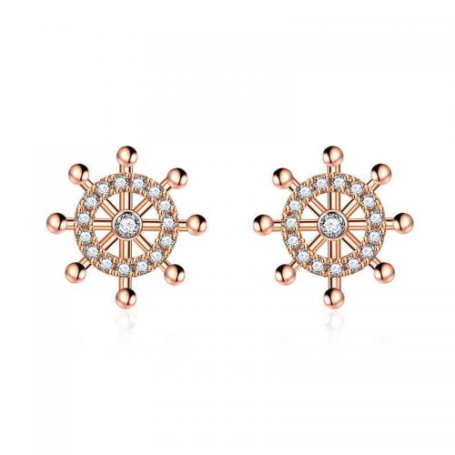 Cubic Zirconia Micro Pave Brass Earring Ferris Wheel rose gold color plated fashion jewelry & micro pave cubic zirconia & for woman nickel lead & cadmium free Sold By Pair