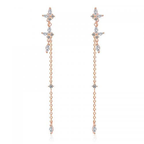 Cubic Zirconia Micro Pave Brass Earring rose gold color plated fashion jewelry & micro pave cubic zirconia & for woman nickel lead & cadmium free Sold By PC