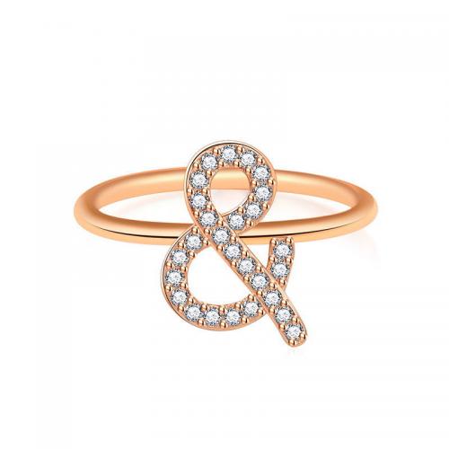 Cubic Zirconia Micro Pave Brass Ring rose gold color plated fashion jewelry & micro pave cubic zirconia & for woman nickel lead & cadmium free Sold By PC