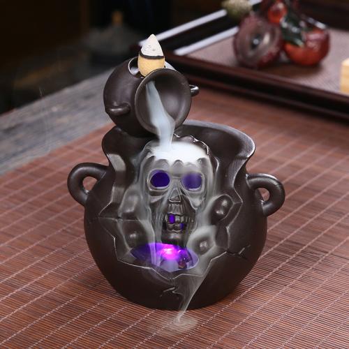 Backflow Incense Burner, Purple Clay, handmade, Halloween Design & for home and office & durable, 120x100x123mm, Sold By PC