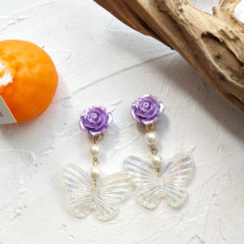 Acrylic Jewelry Earring with Resin & Plastic Pearl Butterfly fashion jewelry & for woman 70mm Sold By Pair