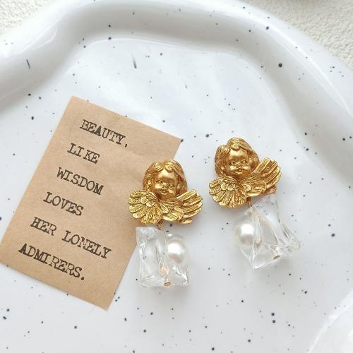 Zinc Alloy Drop Earrings with Resin & Plastic Pearl fashion jewelry & for woman nickel lead & cadmium free 60mm Sold By Pair