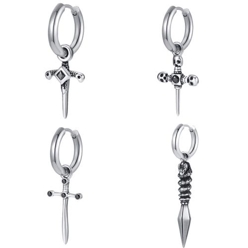 Huggie Hoop Drop Earring, 304 Stainless Steel, different styles for choice & micro pave cubic zirconia & for man, Sold By PC