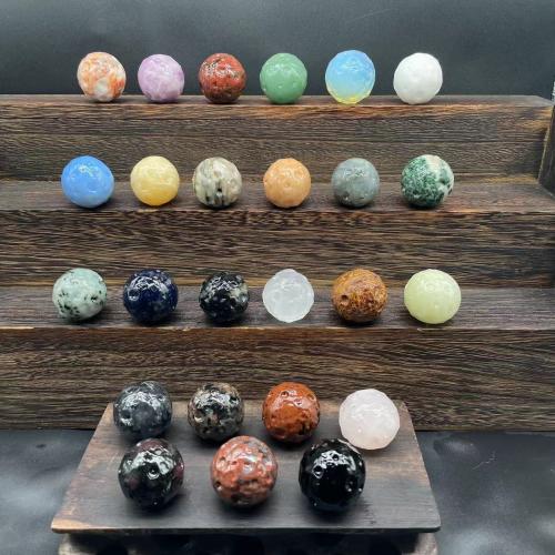 Fashion Decoration, Gemstone, Slightly Round, Carved, for home and office, Random Color, 30mm, Sold By PC