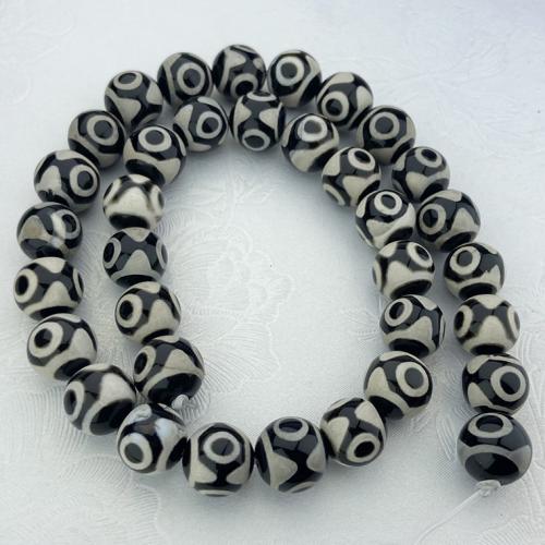 Natürliche Tibetan Achat Dzi Perlen, rund, DIY & verschiedene Muster für Wahl, schwarz, verkauft von Strang