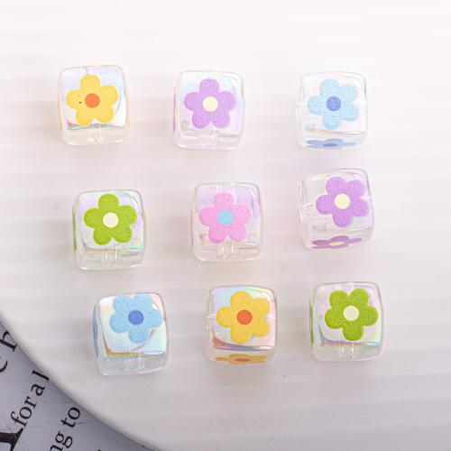 Plated Acrylic Beads, Square, DIY, more colors for choice, 14mm, 5PCs/Bag, Sold By Bag